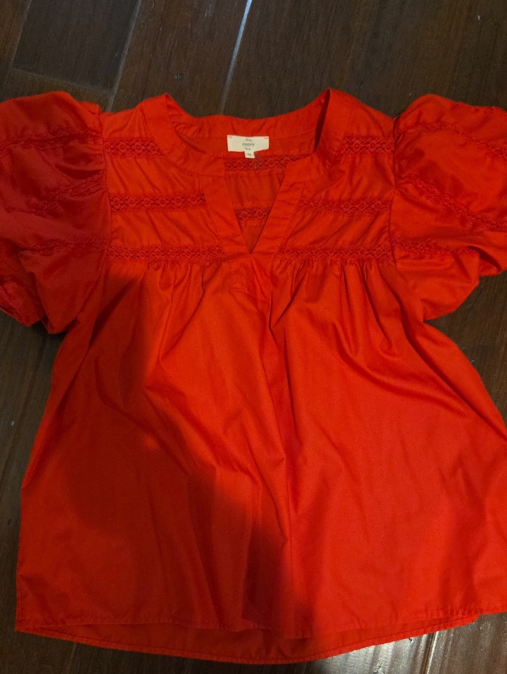Women's entro Red Puff-Sleeve Peasant Blouse